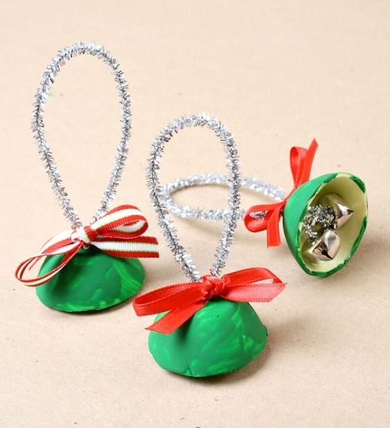 Gorgeous egg carton Christmas bells craft for kids.