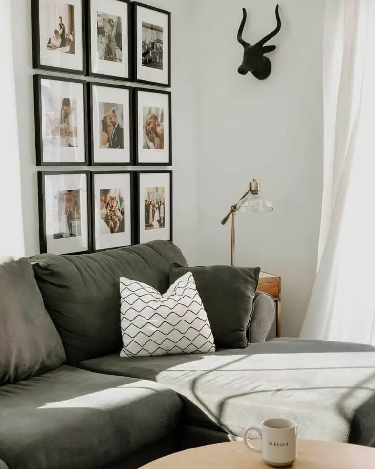 Living Room With Black Frame Gallery Wall