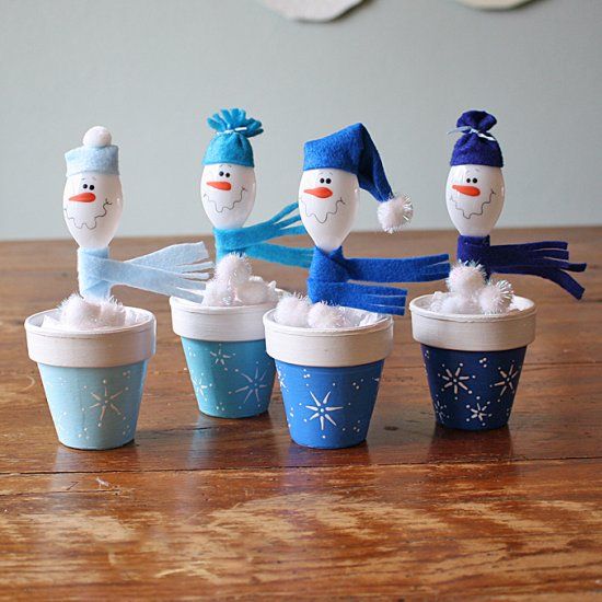 Make a wonderful plastic spoon snowman and clay pots.