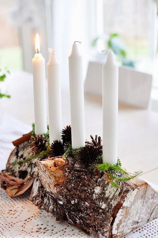 Natural wood log candle holder for table decor