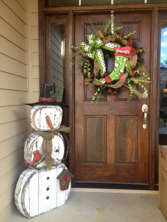 Porch decor with reclaimed wood snowman