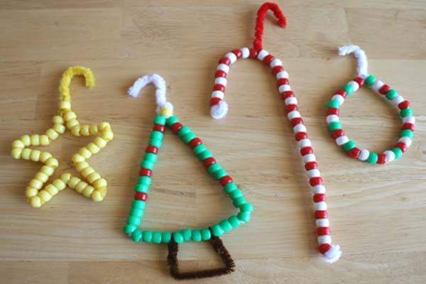 Pretty beaded Christmas ornaments for Christmas craft kids.