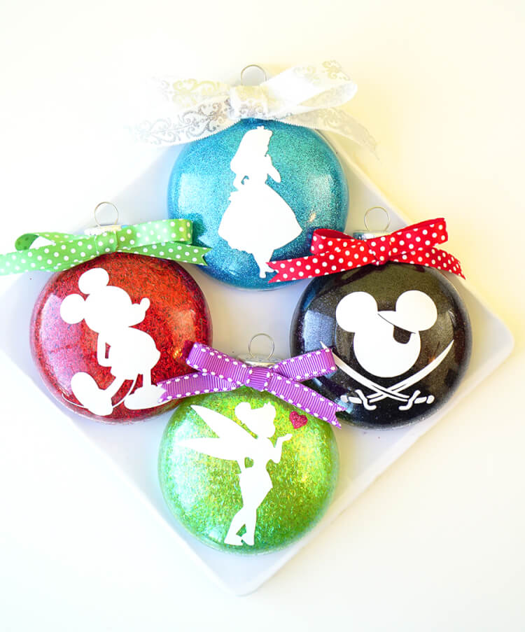 Ravishing Disney character glitter ornaments. 