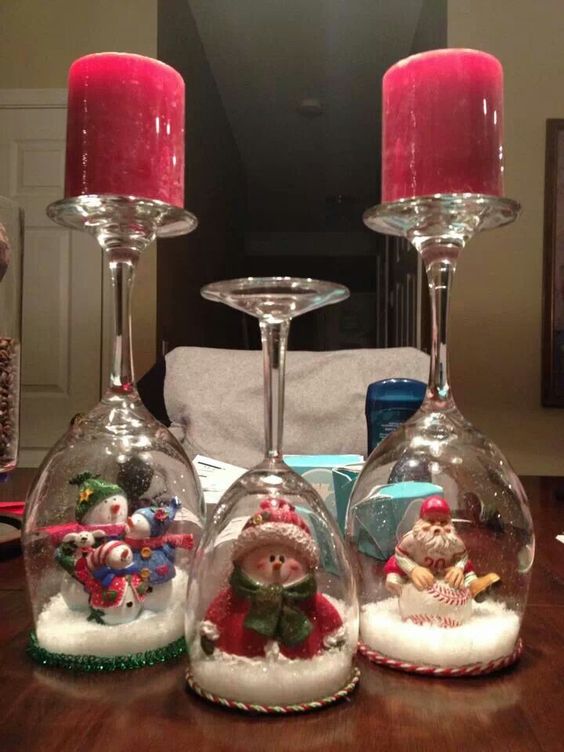 Snowman and snow globe wine glass candle holders