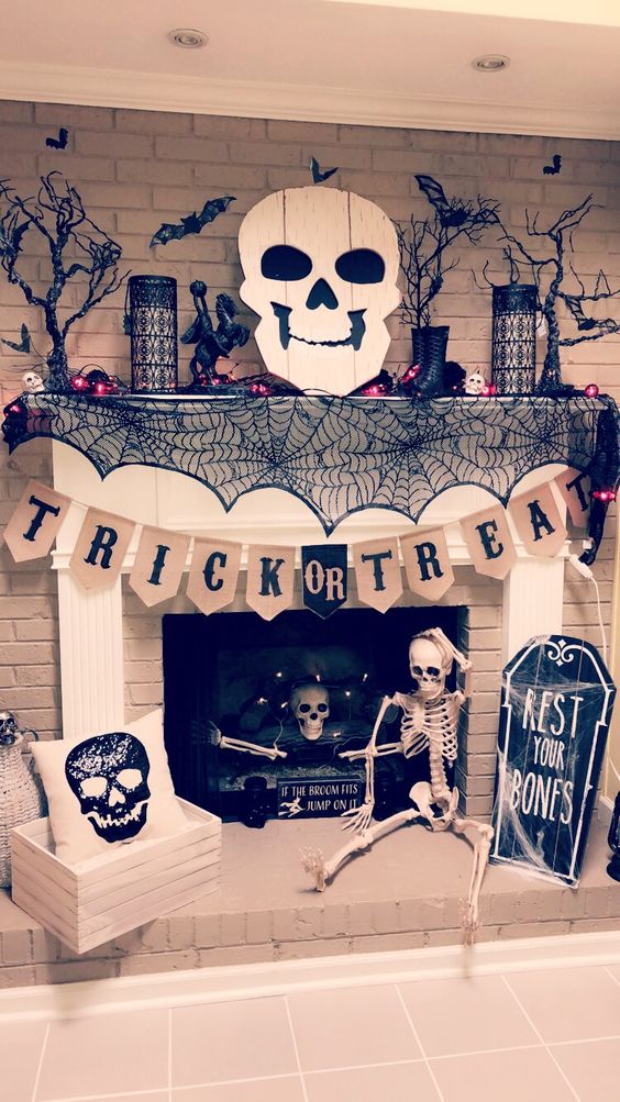 Trick or treat Halloween mantel decoration