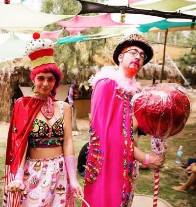 Dashing candy king & queen couple costume.