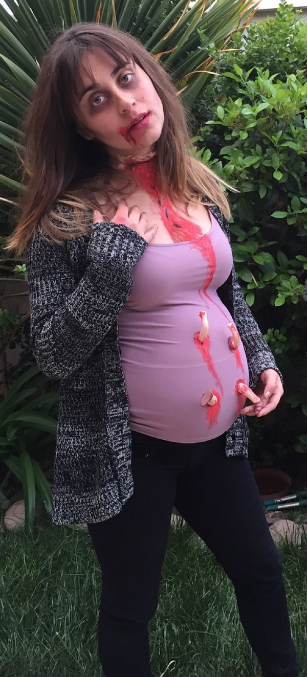 Disgusting Halloween pregnancy costume.