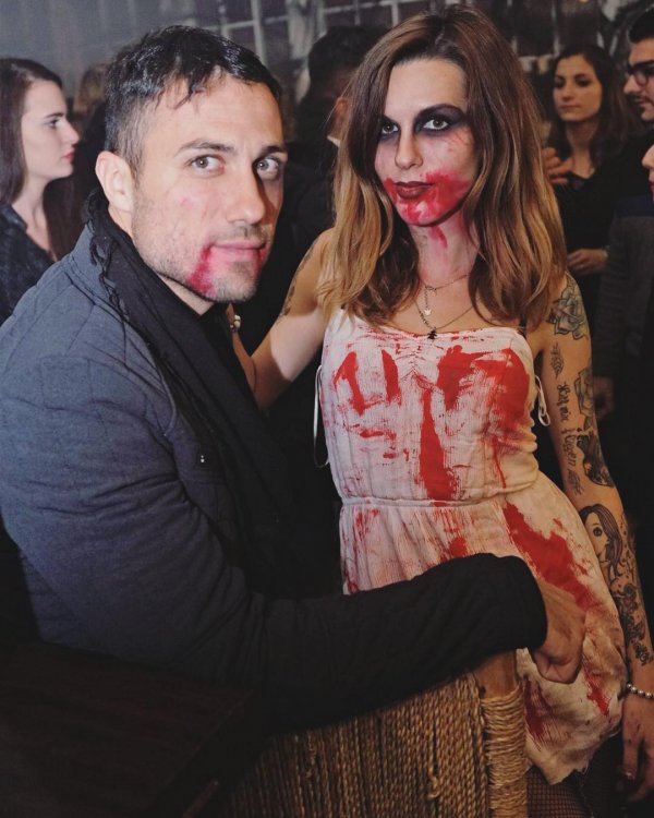 Lovely vampire couple costume.