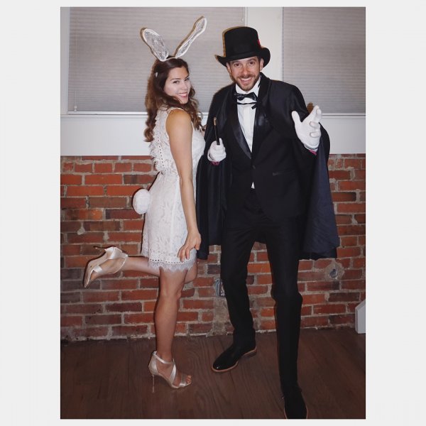 Magician with his bunny ready for Halloween party.