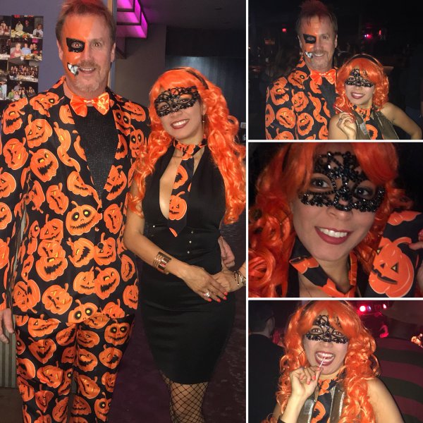 Mr. and Mrs. Pumkin are ready for the Halloween party.