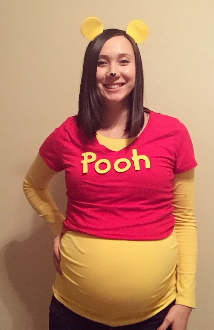 Perfect Pooh Halloween Costume For Pregnant Women.