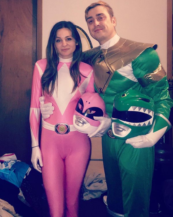 Pink and green Halloween couple costume idea.