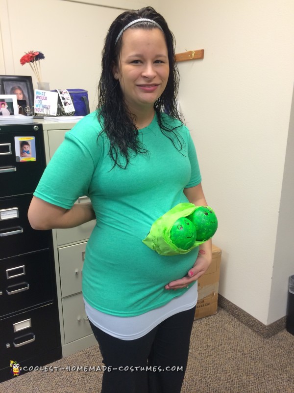 Rocking a twin-baby costume of peas in a pod.