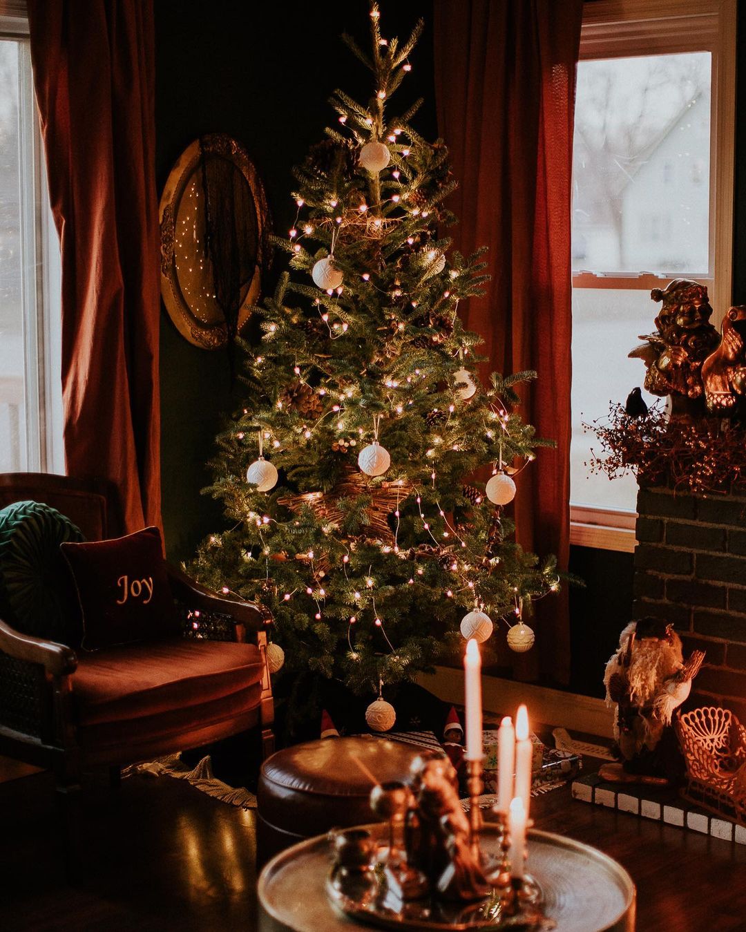 Deep-Hued Christmas Corner with Soft Lighting