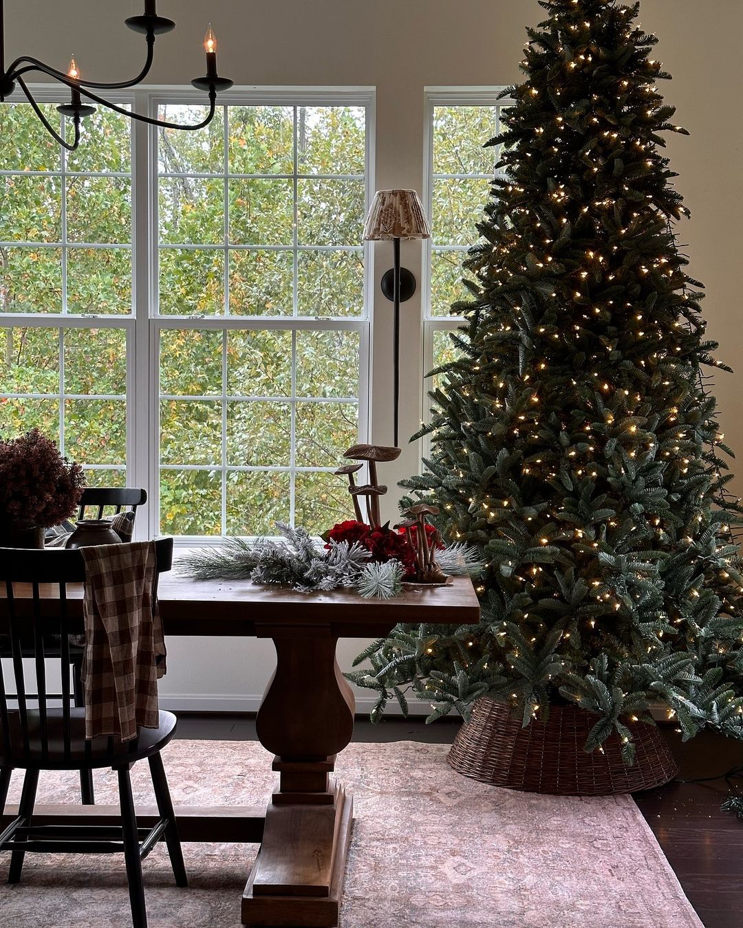 Dining Space with Tall Christmas Tree