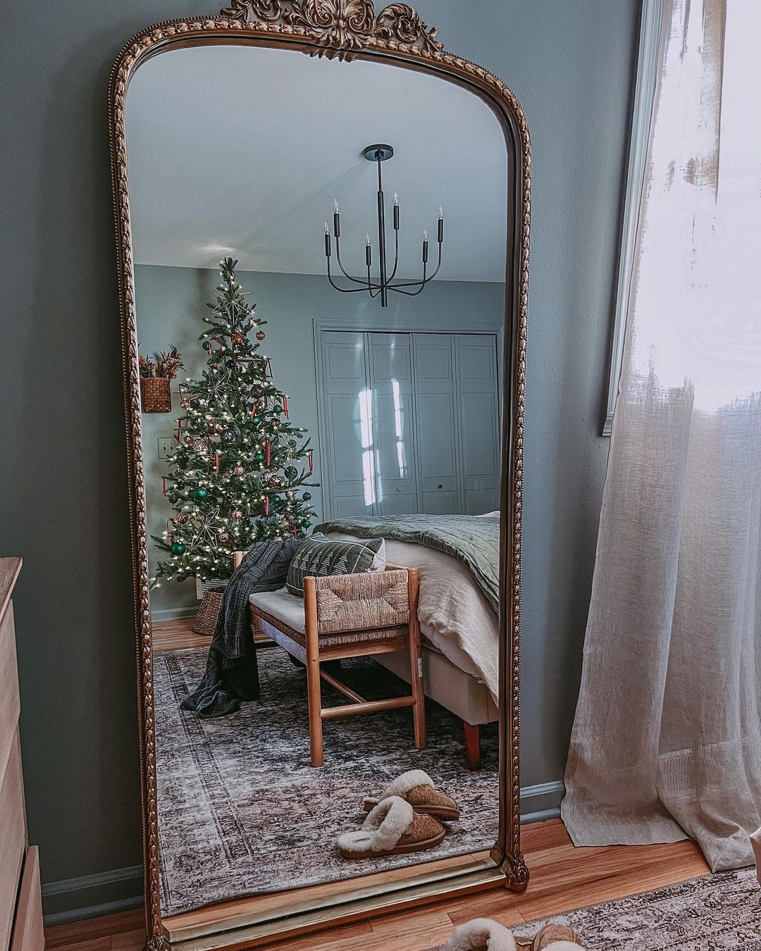 Serene Bedroom Christmas Reflection with Subtle Decor