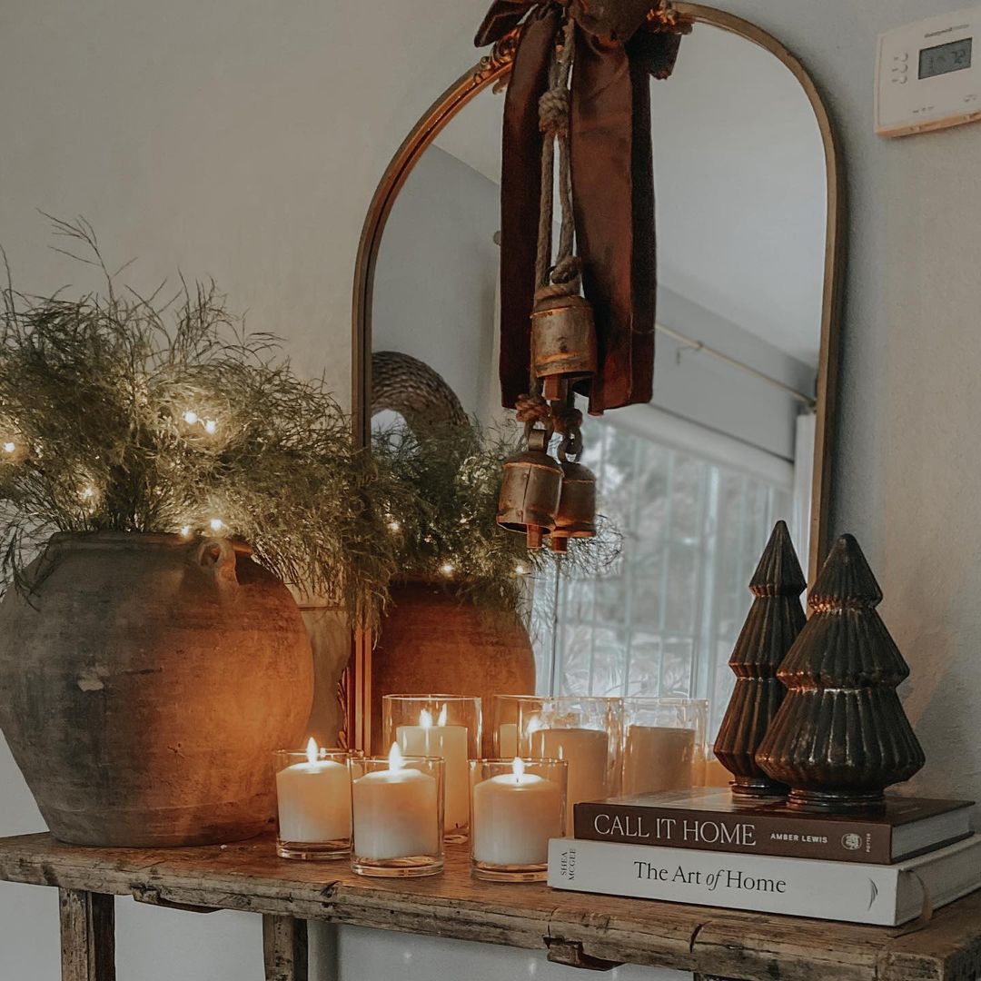 Warm Candlelit Console with Natural Elements