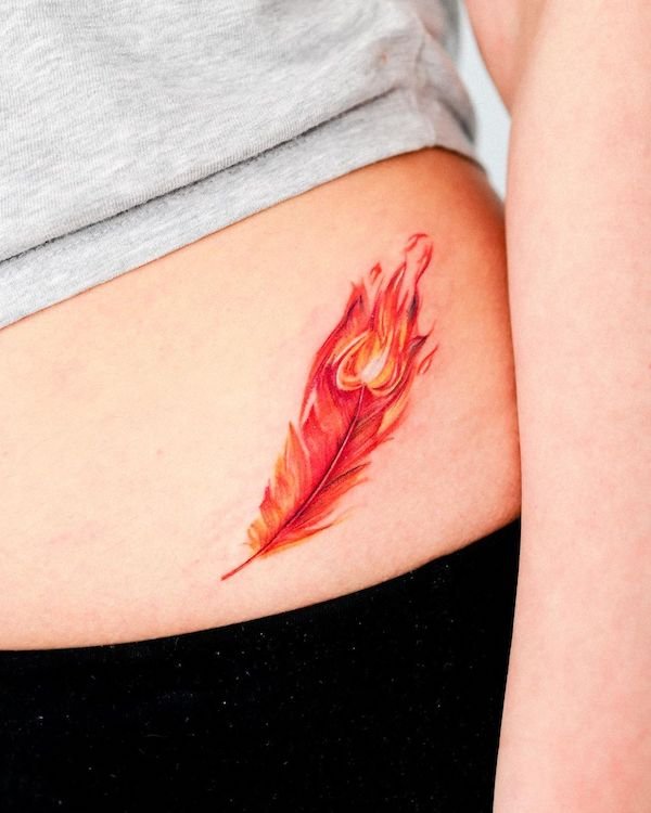 Burning feather tattoo