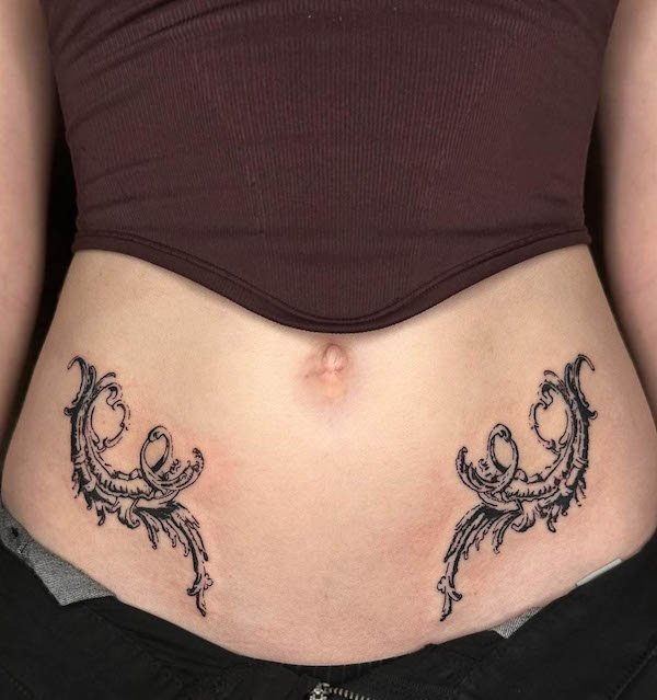 Matching wave waist tattoo